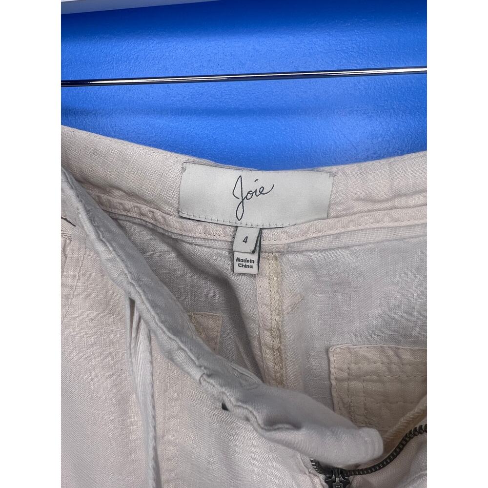 Joie 100% Linen Pants Women Size 4 Beige Drawstring Wide Leg Casual Summer - Picture 4 of 10